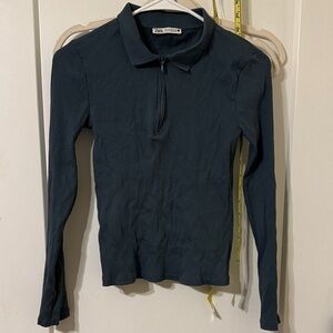 Zara Deep Ribbed Zip Collar Top
